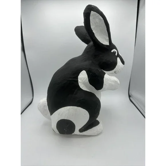 Dept 56 Bunny Rabbit Papier Paper Mache Large Black White Easter RARE - Picture 7 of 16